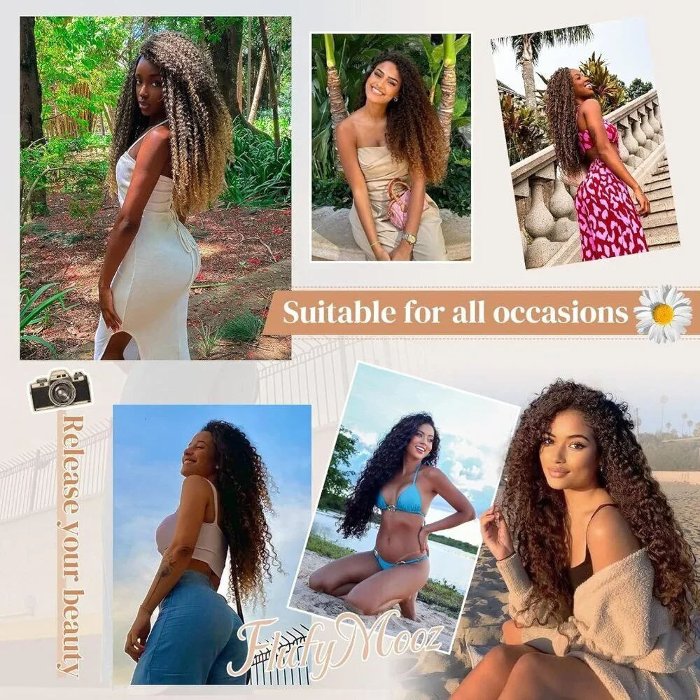 Clip in Hair Extensions Synthetic 20 Inches Curly Long Natural Look for Women